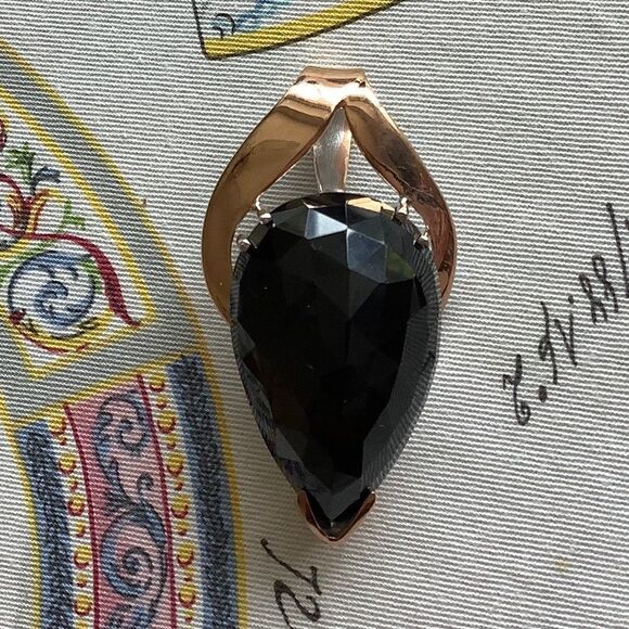 NWOT STERLING Silver 925 Gold Plated Black Onyx Rare Handmade Lrg Pendant​​ - Picture 6 of 9